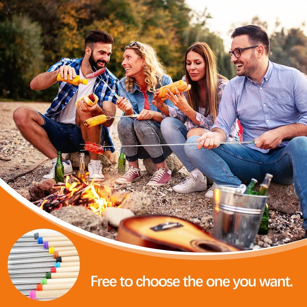 12 Pcs Marshmallow Roasting Sticks, Fire Pit Long Smores Kit 32 Inch, Metal Smores Sticks & Hot Dog Forks Skewers with Wooden Handle for Campfire Camping BBQ Cooking Bonfire Accessories image number 5