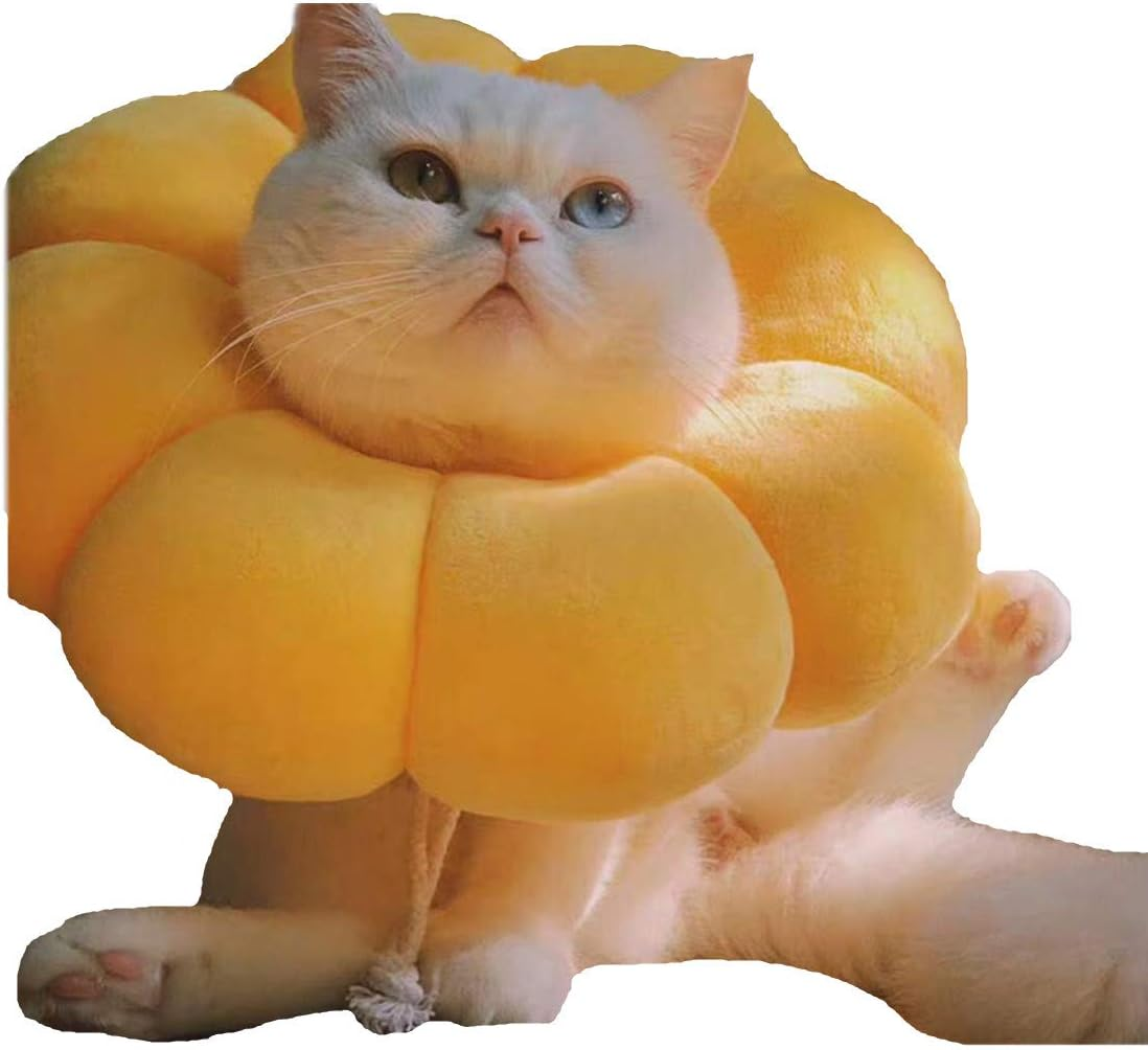 VICTORIE Pet Protective Collar Recovery Protective Collar Neck Care Wound Neck Leak Protection Bite Protection for Cats Dogs Puppies Kitten Flower Yellow L