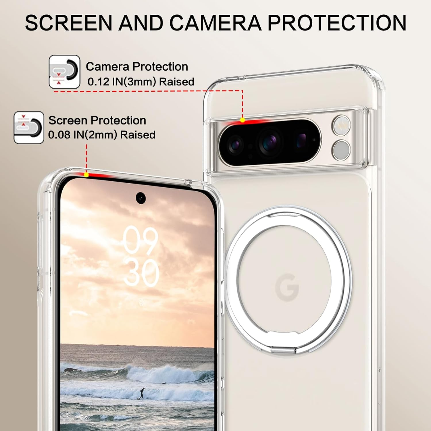 BENTOBEN Google Pixel 8 Pro Case, Magnetic Slim Phone Cases with Ring Holder [Compatible with Magsafe] 360&deg; Rotatable Stand,Shockproof Drop Safe Full Body Protective Cover for Google Pixel 8 Pro,Clear image number 5