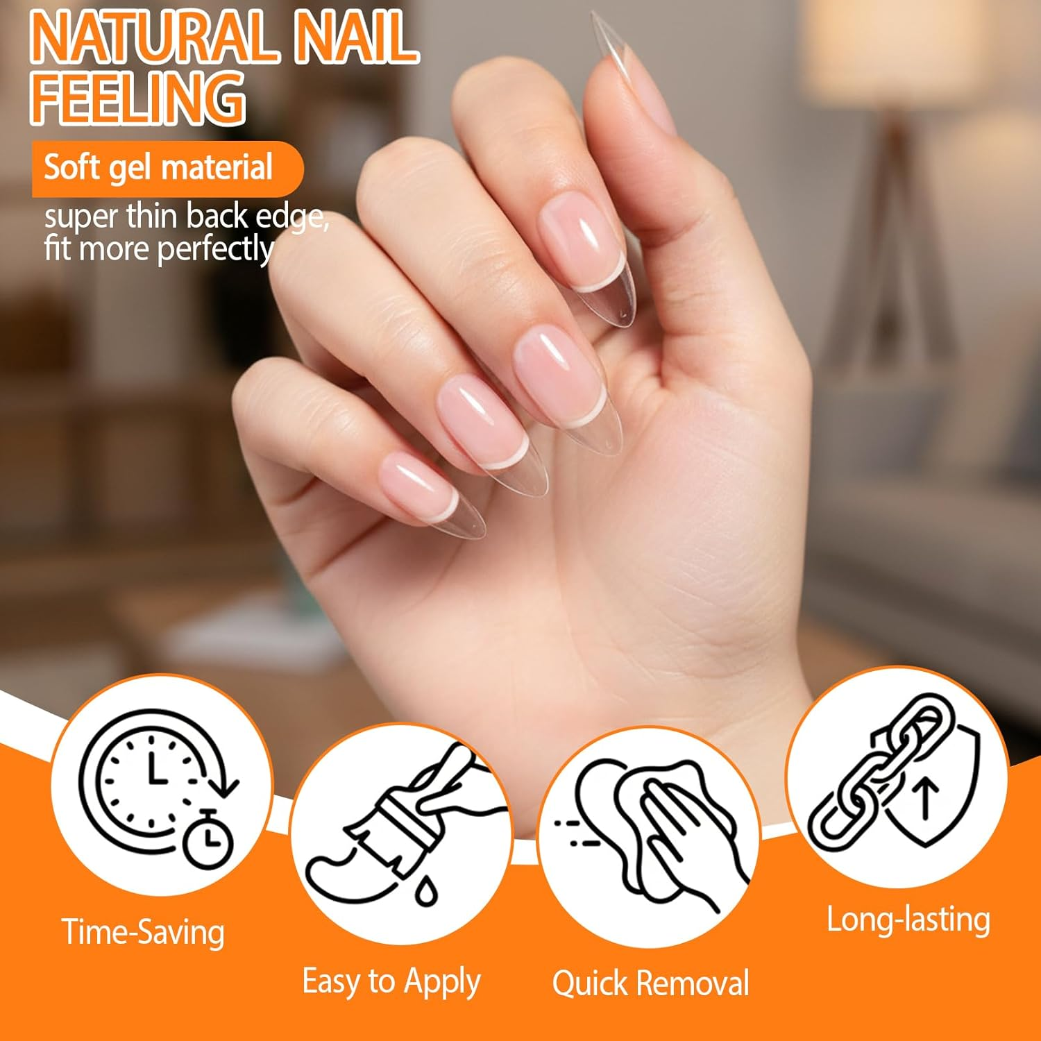 240Pcs Almond Nail Tips, 12 Sizes Pre-Shaped Half Matte Full Cover Clear Soft Gel Fake Nails, Pointed Acrylic Nail Tips for Gel Nail Extension & DIY Nail Art image number 6