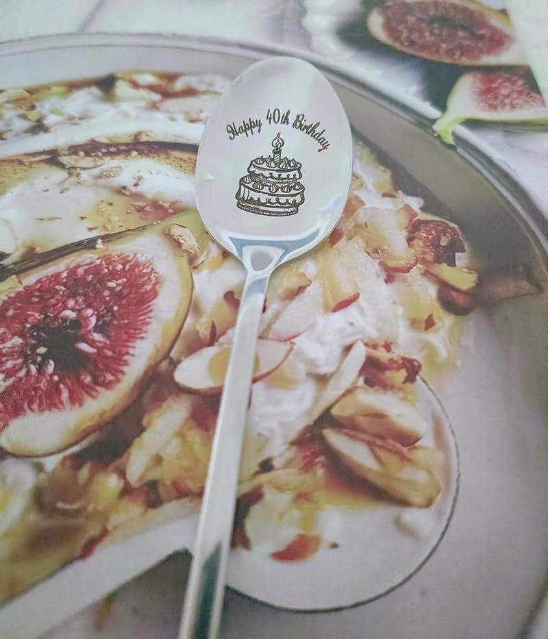 RFTWXHPN Happy 40Th Birthday Spoon Gifts for Women Men 40 Yr Old Birthday Gifts for Aunt Brother 40 Years Old Birthday Gifts Men Women 40 Th Birthday Gifts for Son Mom Ice Cream Spoons image number 1