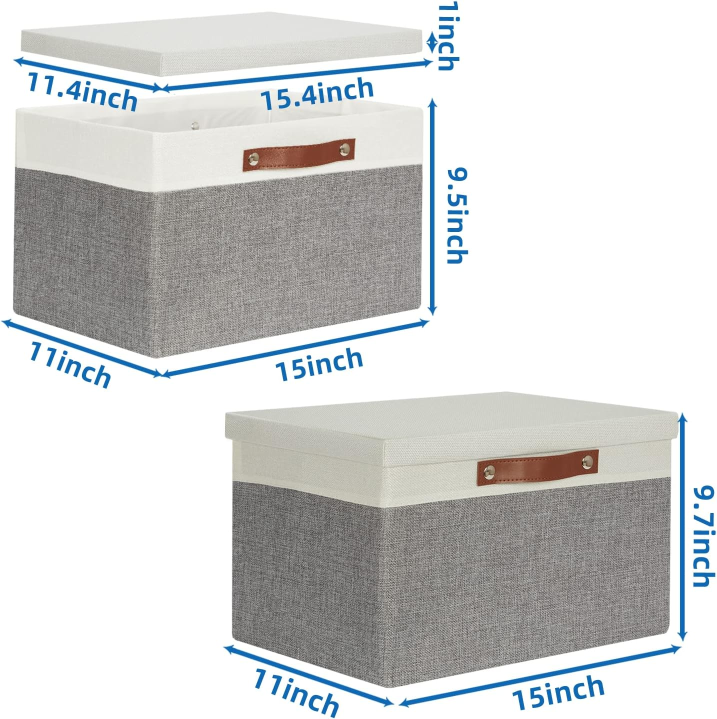 Temary Collapsible Storage Bins Storage Boxes with Lid, 2 Pack Storage Baskets with Lid Decorative Storage Clothes, Toys, Organizer Bins with Handles (White&Gray, 15X11X9.5Inch) image number 4
