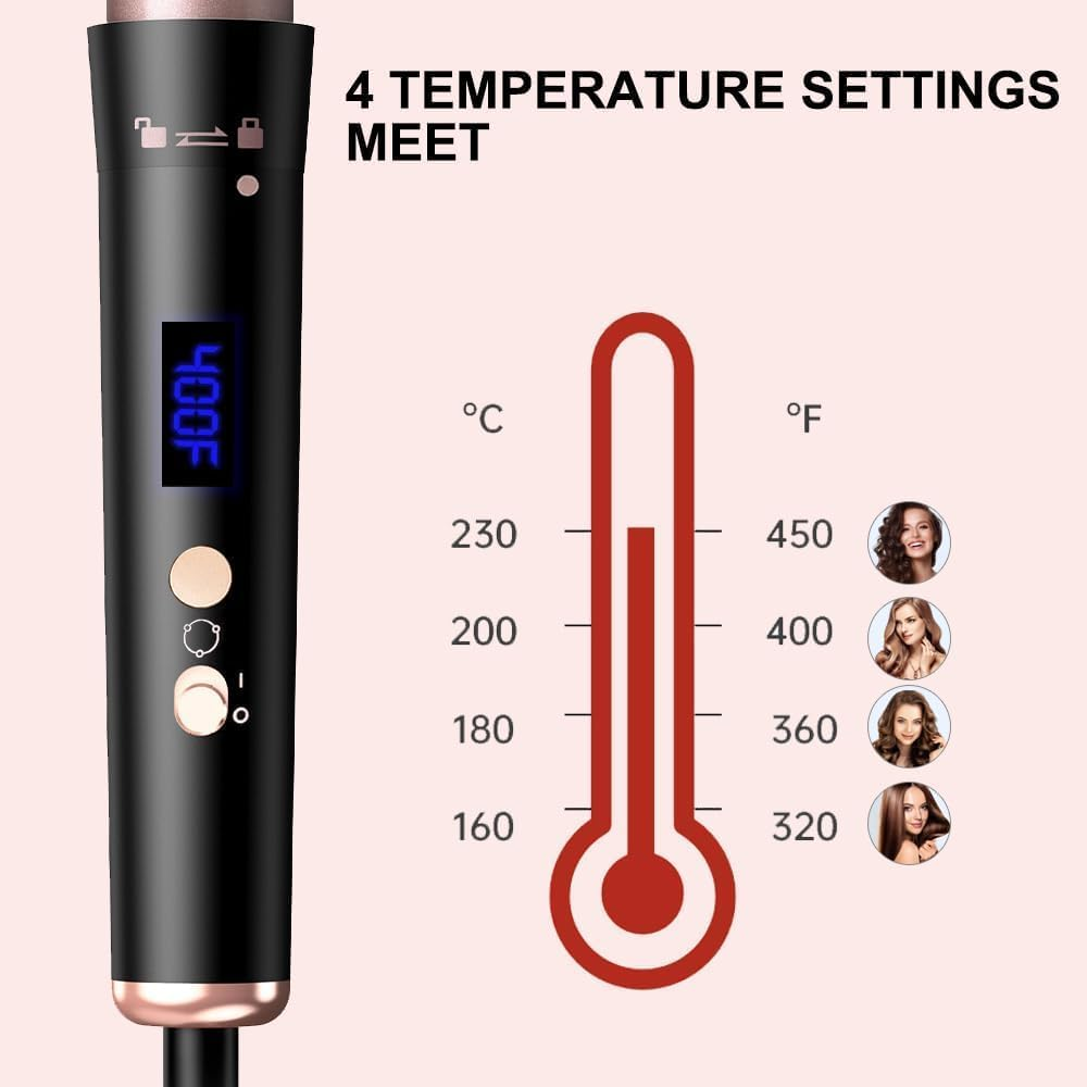 Waver Curling Iron Wand, 5 in 1 Curling Wand Set with LCD Digital Display & Temp Control, 3 Barrel and 4 Interchangeable Ceramic Hair Wand Hair Curler for All Hair Types, Glove & 2 Clips (Brown)