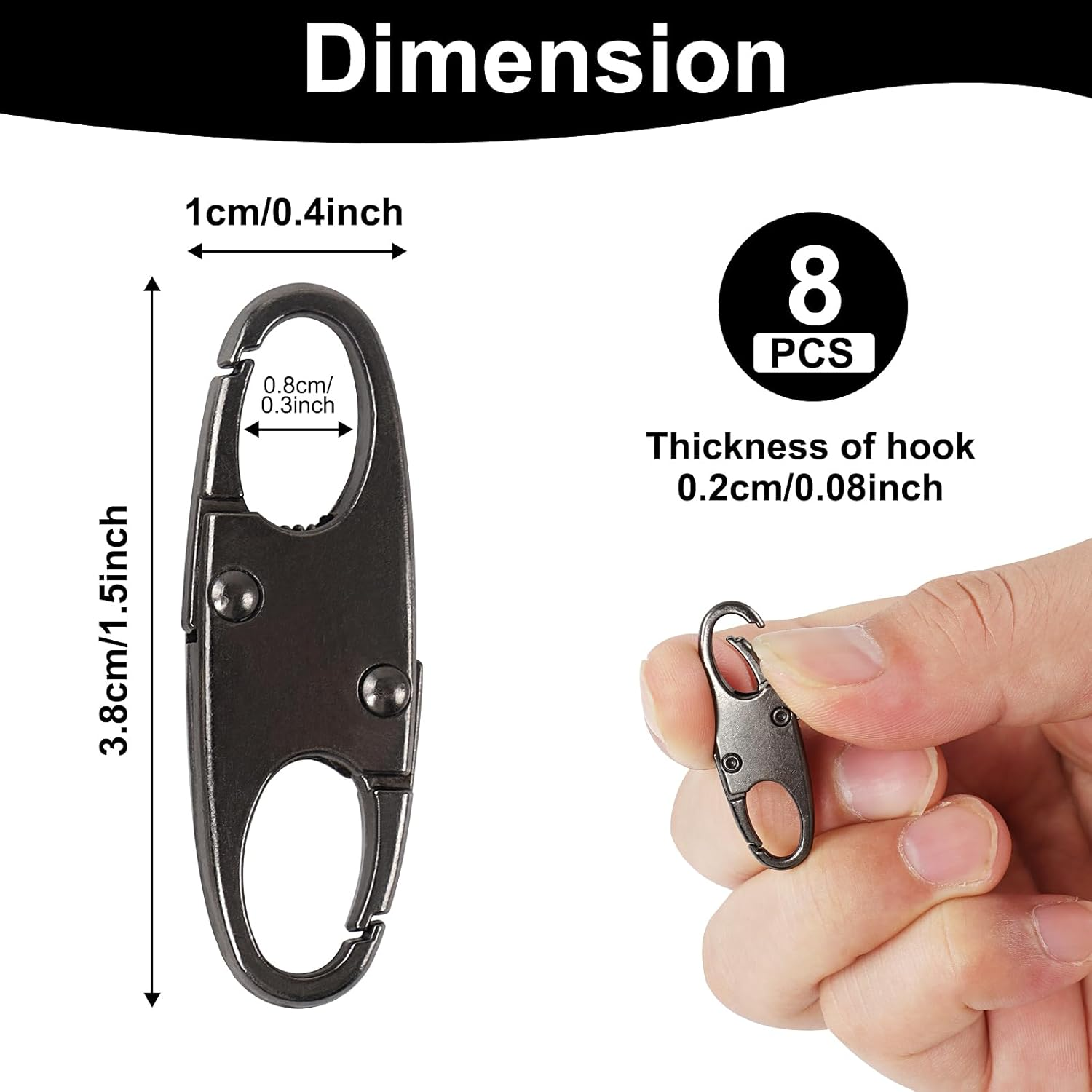 JUNART 8 Pcs Zipper Clip Theft Deterrents,S Shaped Double Opening Zipper Lock,For Luggage, Bags and Jackets,Etc (Black)