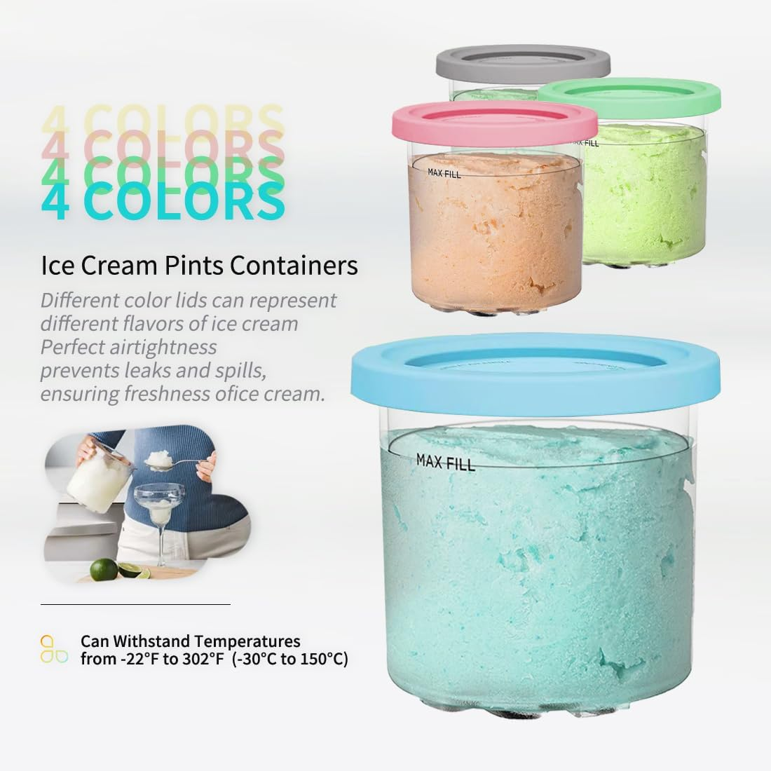 Dxiocli Containers Replacement for Ninja Creami 7-In-1 NC300/NC301 Pints - 4 Pack, 16 Oz - Dishwasher Safe, Bpa-Free, Leak Proof image number 5