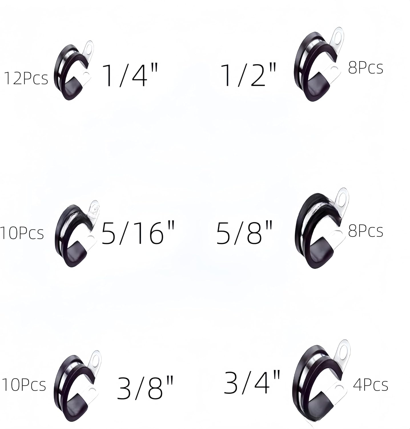 52Pcs Cable Clamps Assortment Kit,304 Stainless Steel Cable Clamp Kit - Assorted Sizes 1/4", 5/16", 3/8",1/2",5/8",3/4",Stainless Steel Rubber Cushion Pipe Clamps image number 1
