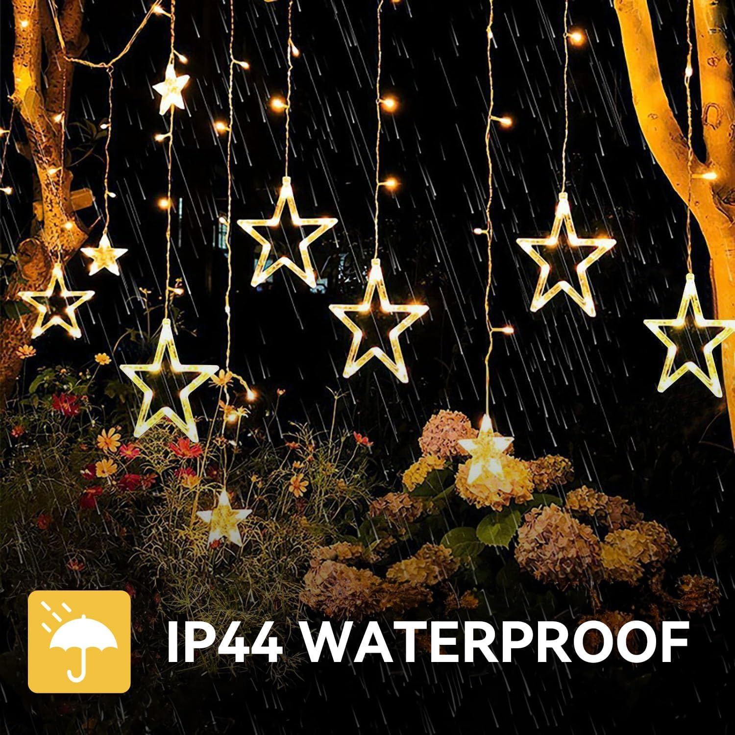 Theapro Curtain Fairy Lights 3.5 M 138 LED 12 Stars Battery Operated USB Powered with 8 Mode Waterfall Backdrop for Outdoor Indoor Bedroom Christmas Diwali Party Decorations (Warm White) - Multi-Color image number 6