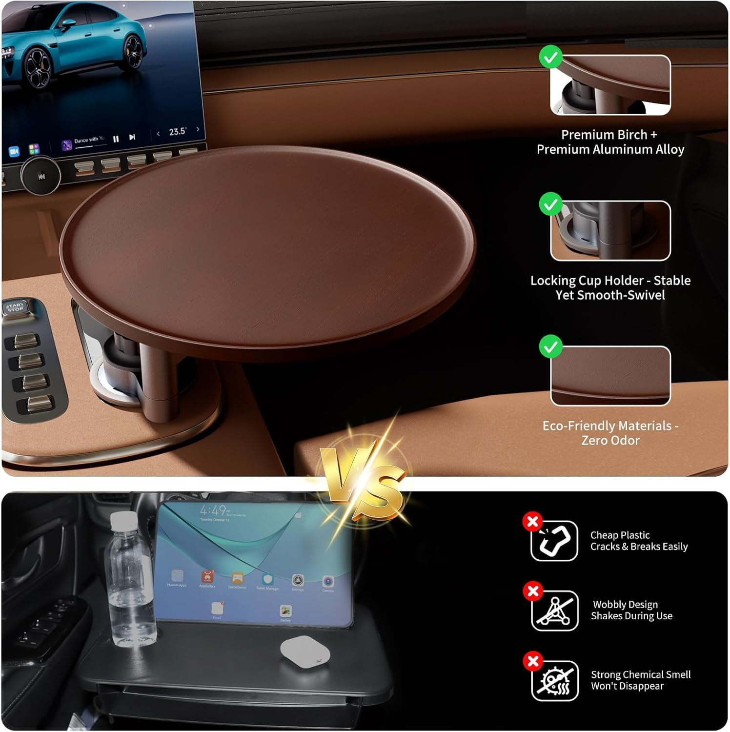 Car Tray & Car Desk for Laptop, 360&deg; Rotating Wood Cup Holder Table, Steering Wheel Tray, Car Accessories for Women & Men,Compatible with Tesla Model Y/3/S, Ford F150/Explorer/Maverick & Most Vehicles image number 5