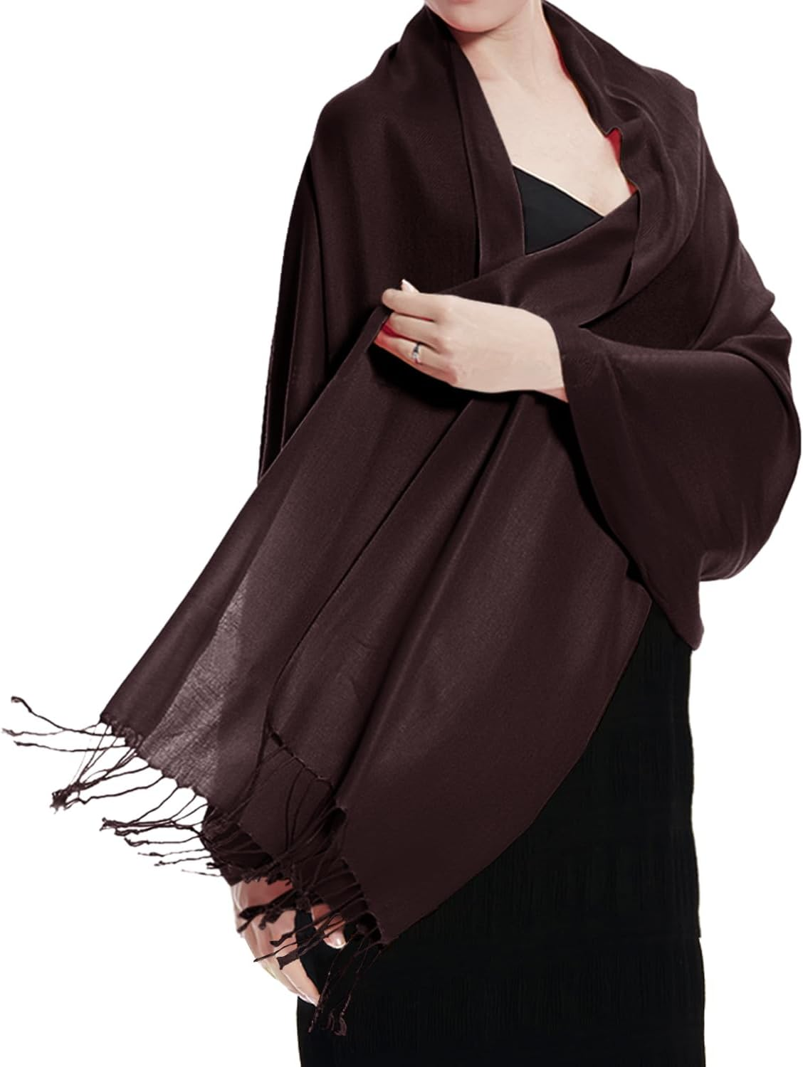 Pashmina Large Soft Plain Shawl/Wrap/Scarf for Women - Baby Pink image number 4