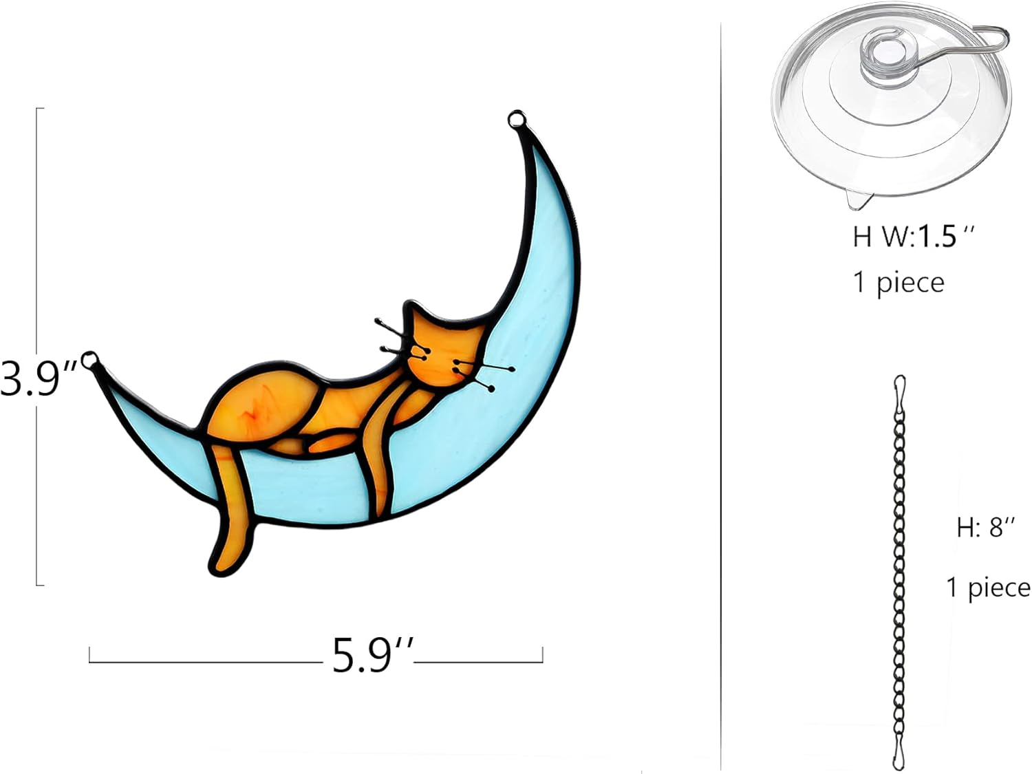 BOXCASA Orange Cat Suncatchers Handcrafted Stained Glass Window Hanging - Moon Phase Memorial Gifts for Cat Lovers,Birthday,Christmas Day, for Women,Mom image number 6