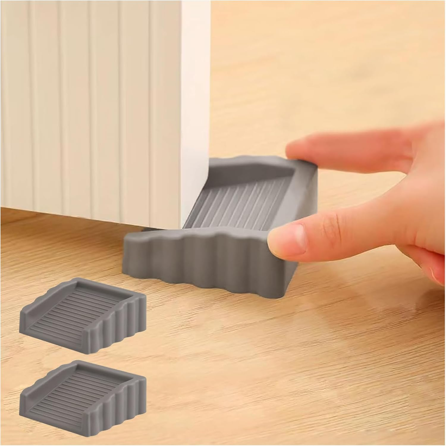 Rubber Door Stoppers Wedge,Bidirectional Door Stops,Small Size Cube Doorstop,Brown 2Pack