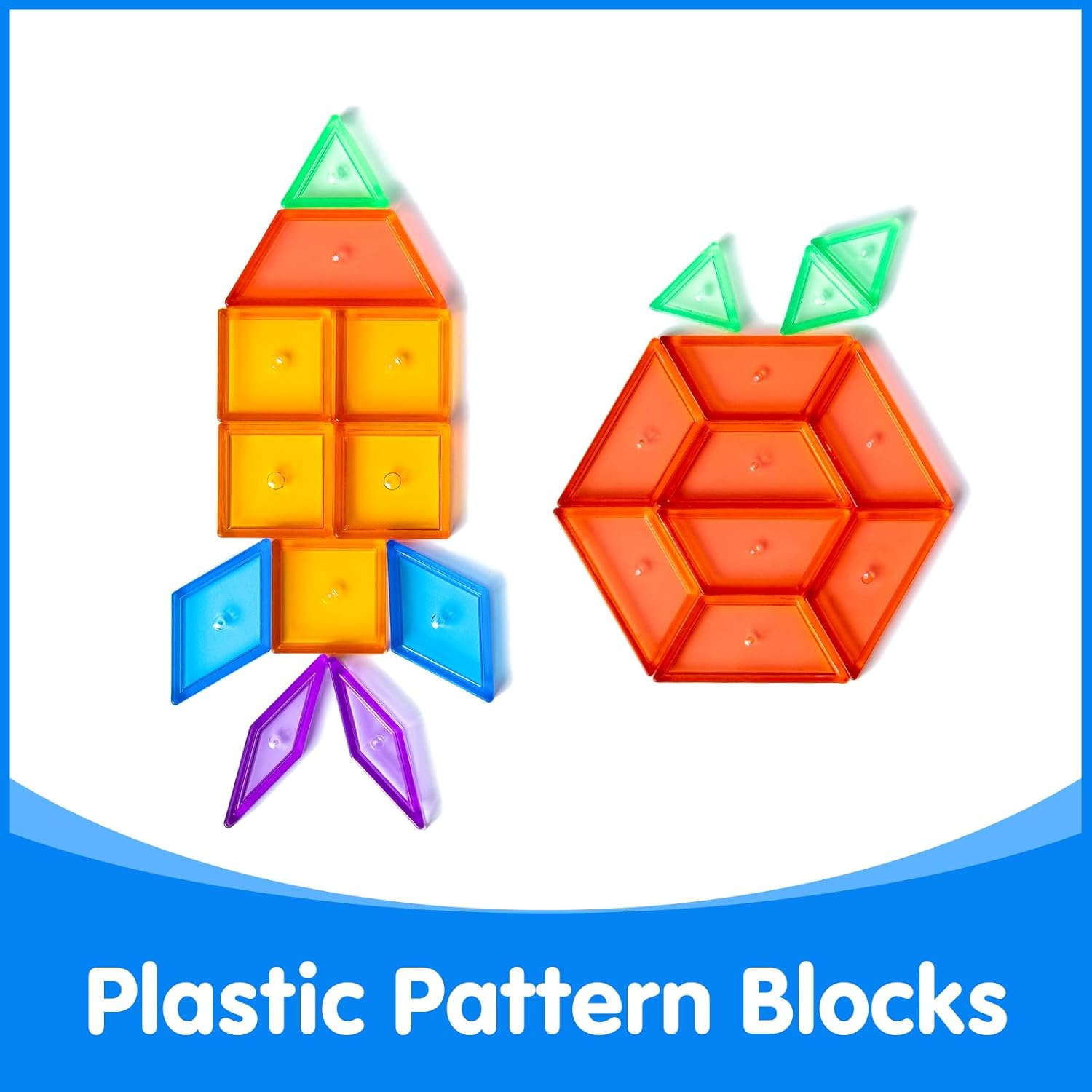 140 Pcs Translucent Plastic Pattern Blocks,Shape Blocks,Tanagram Puzzles for Kids,Translucent Toys,Light Table Manipulatives image number 3