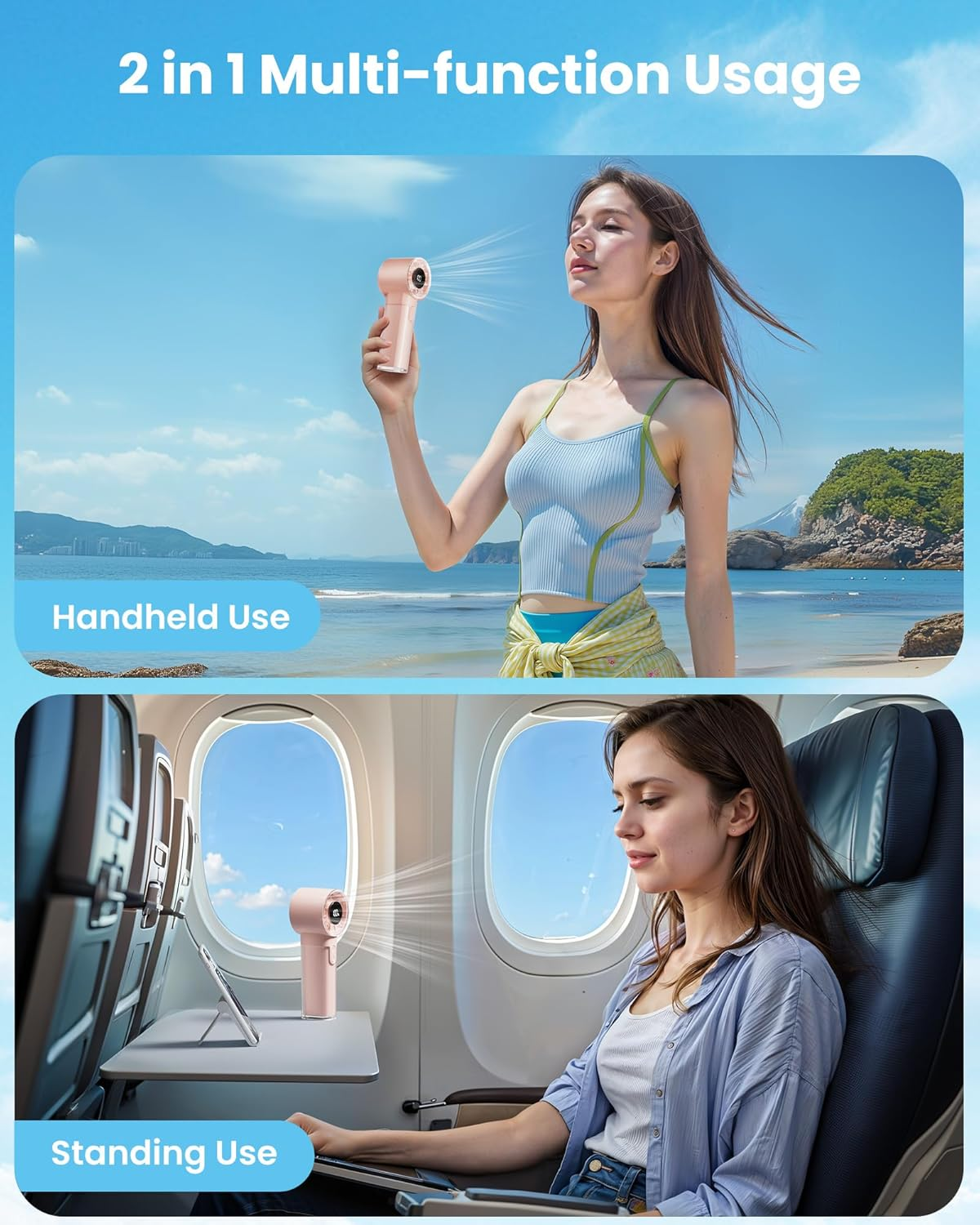 Gaiatop Portable Handheld Turbo Fan, 1-100 Adjustable High Speeds, 3-20Hrs Cooling Times, 4800Mah USB Rechargeable Portable Small Hand Fans with Lanyard for Outdoor, Travel, Home, Make Up, Pink image number 5