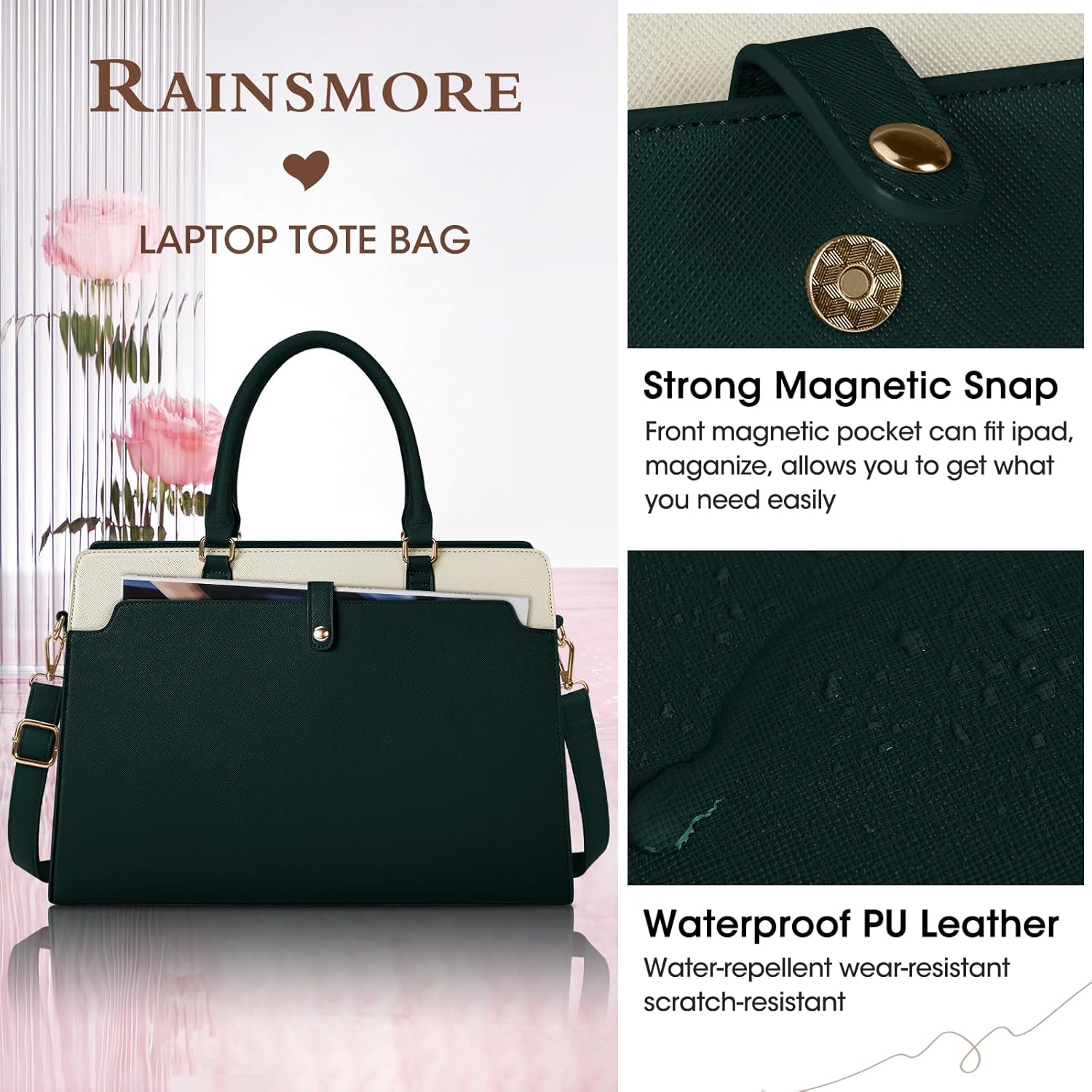 Laptop Bag for Women 15.6 Inch Laptop Tote Bag Leather Work Bag Waterproof Briefcase Business Office Computer Bag Large Handbag Shoulder Bag