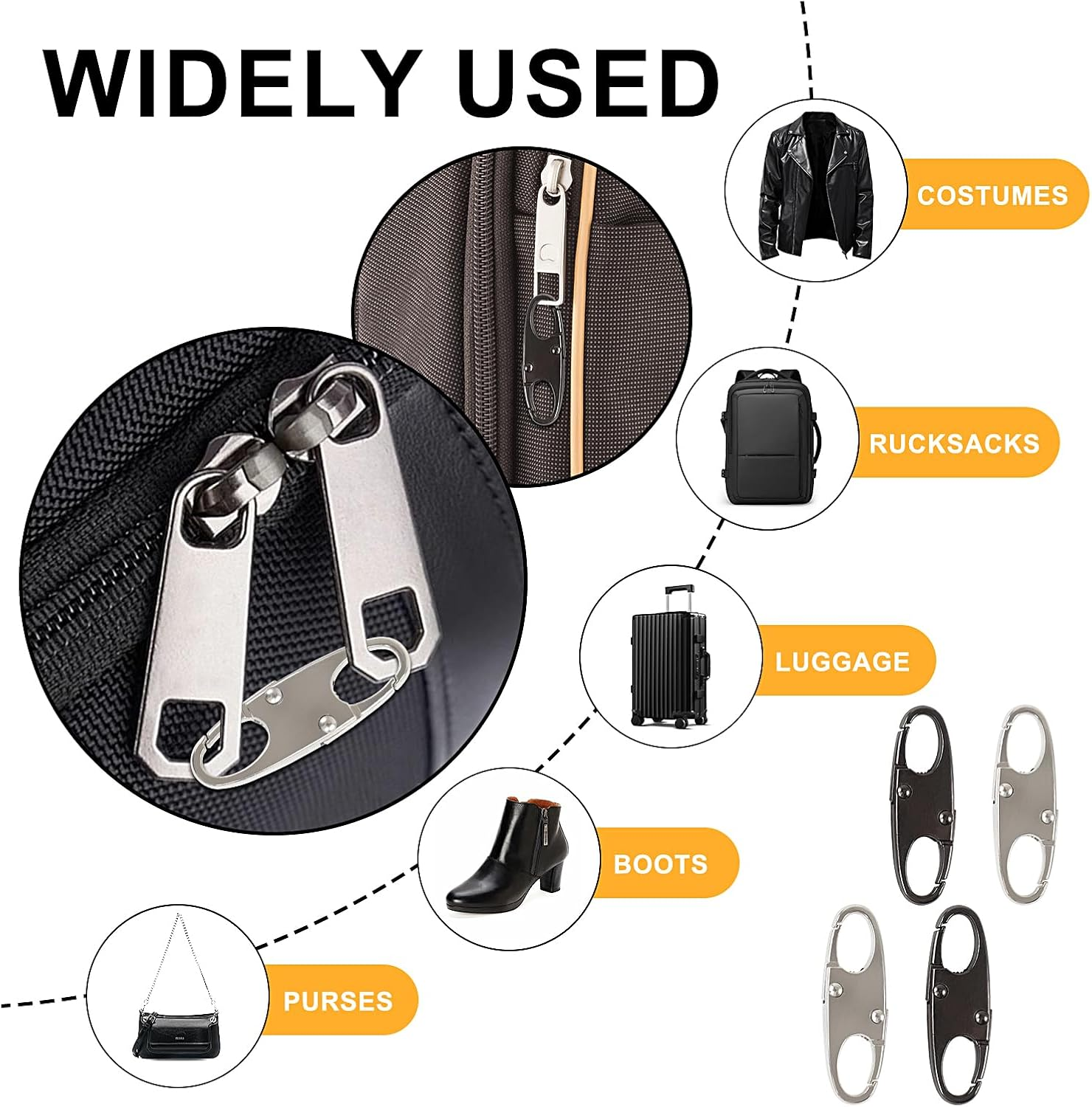 JUNART 8 Pcs Zipper Clip Theft Deterrents,S Shaped Double Opening Zipper Lock,For Luggage, Bags and Jackets,Etc (Black) image number 5