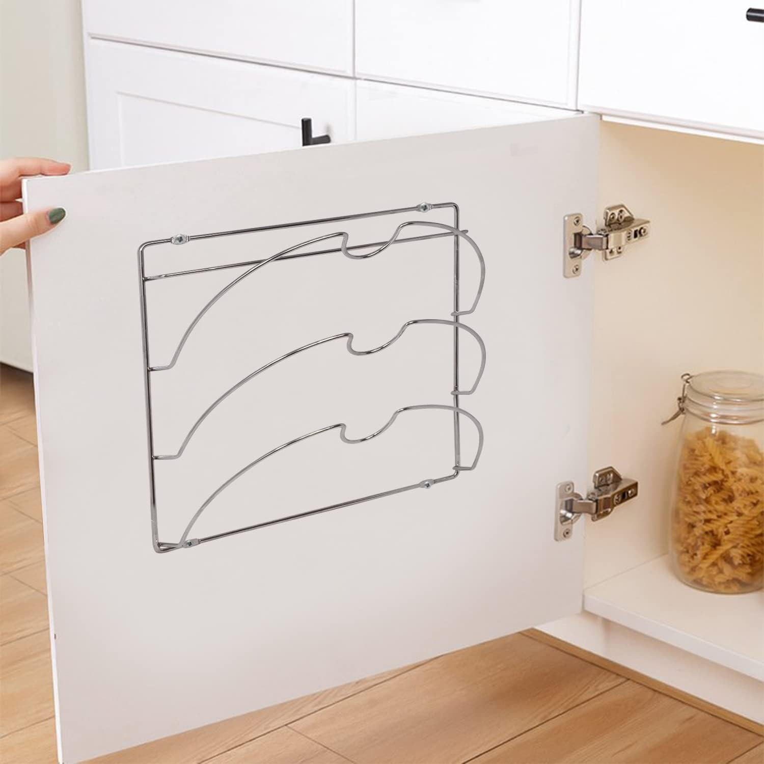 Joeji'S Kitchen Pot Lid Holder - Pan Rack & Organizer for Cupboard, Pot Lid Storage Solution, Kitchen Pantry Organizer - 3-Tier, Chrome image number 5