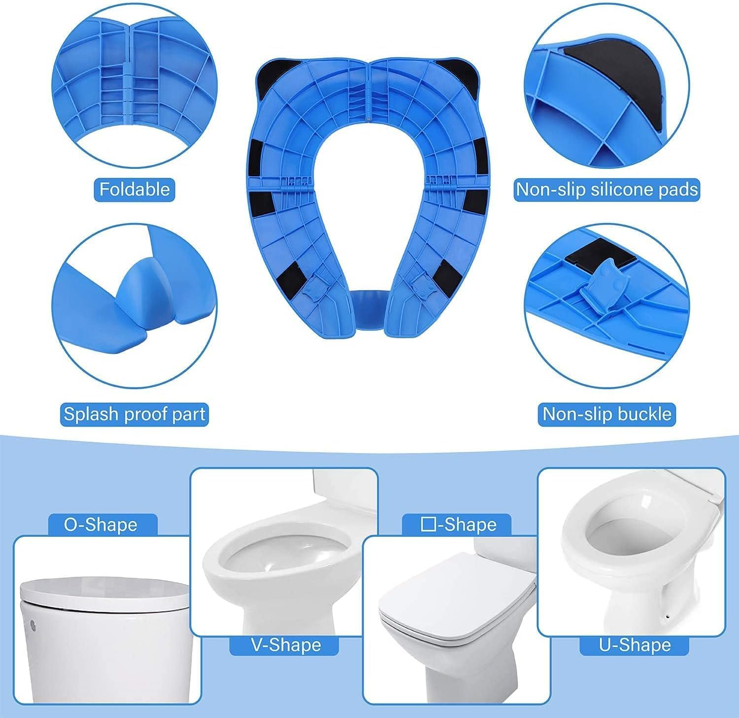 Portable Potty Training Seat, Blue ABS Foldable Design, 8 Non-Slip Pads, Splash Guard for Toddlers and Kids, Travel-Friendly with Carry Bag (White) - Pink image number 6