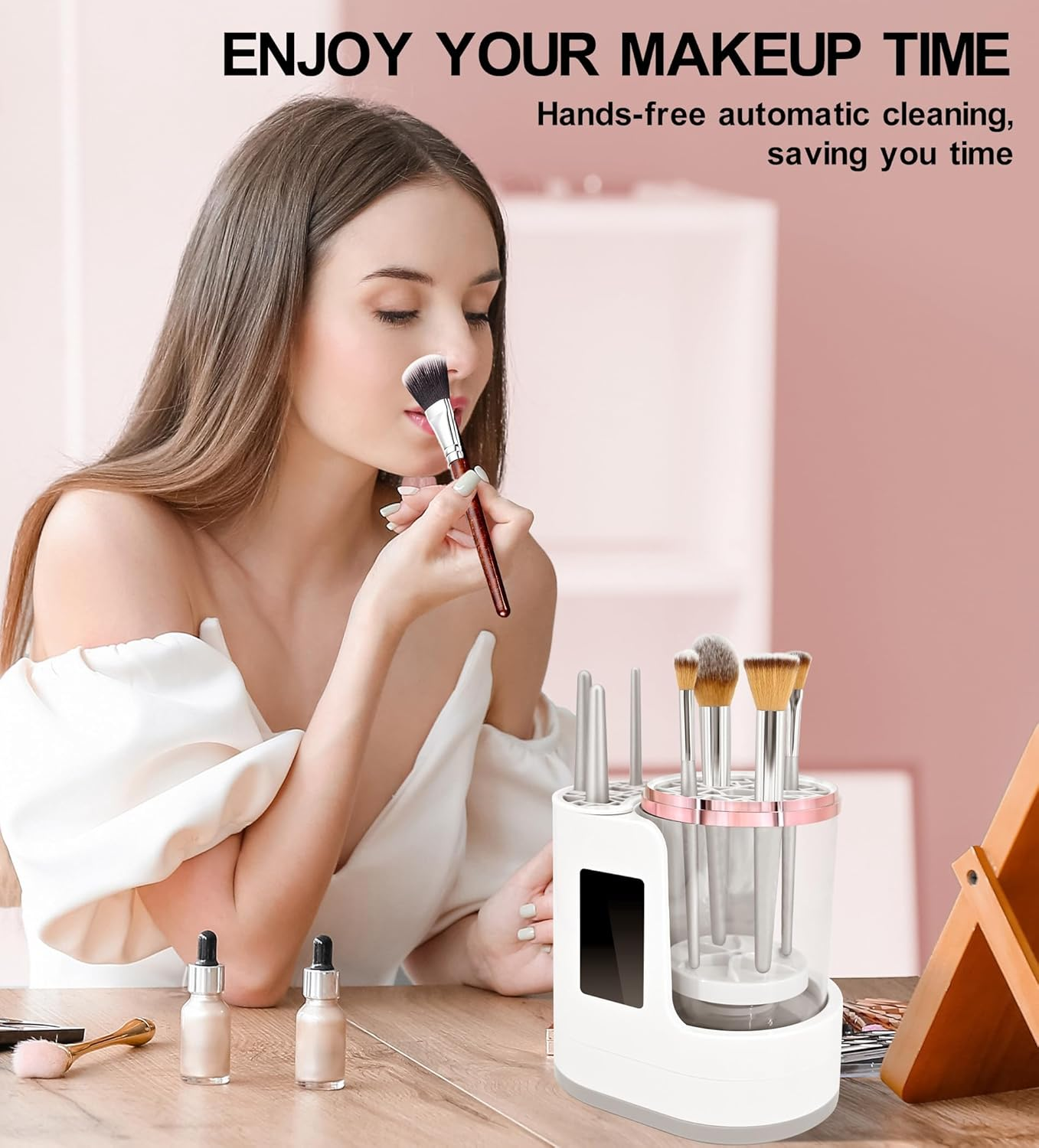 Makeup Brush Cleaner and Dryer with Touch Control, Automatic 5-Min Countdown Cleaning Brushes, Dual-Direction Spin, 2H/5H Air Drying, Wet-Dry Separation &ndash; 3 in 1 Electric Brush Washer for Multiple Brush Sizes image number 6