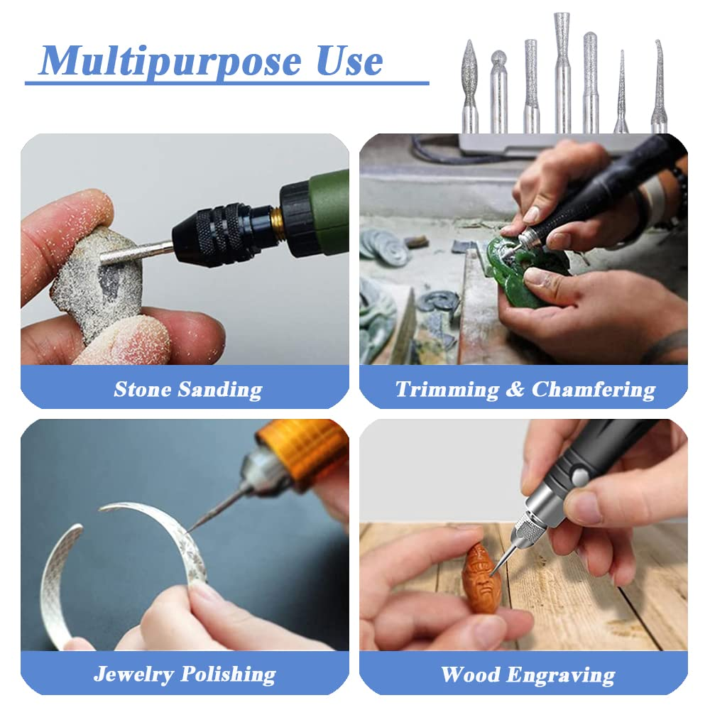 Bestgle 30 Pcs Diamond Burr Assortment Kit, 3Mm round Shank Diamond Coated Burrs Deburring Engraving Carving Drills Bits for Rotary Tool Accessories image number 1