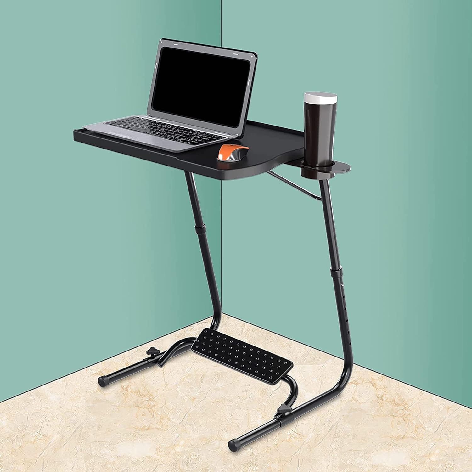 Table Buddy Executive&reg; | Adjustable Multi Position Portable Folding Table Mate with Cup Holder and Smart Footrest for Bed Trey, Work, Watch TV, Dining, Study, Outdoor & Office Furniture (Black)