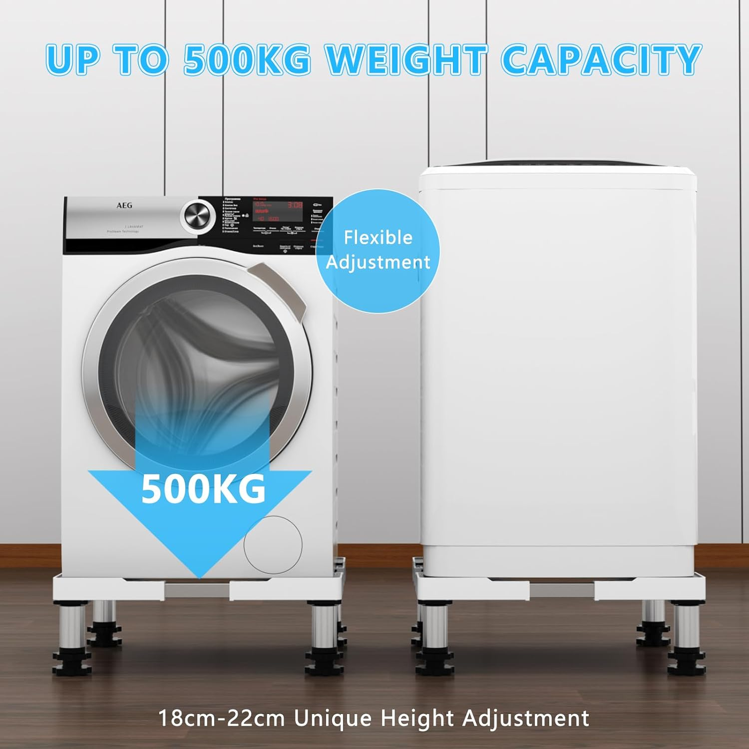DEWEL Washing Machine Base Bear Load 350Kg Adjustable Washing Machine Base for Fridge Dryer Freezer Length 43-57Cm, Height 15-22Cm