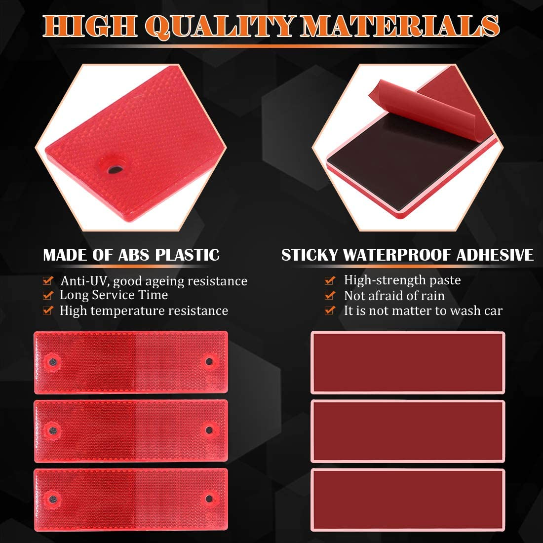 Rustark 20 Pcs Red Plastic Rectangular Stick-On Car Reflector Sticker Waterproof Reflector Tape Self-Adhesive Conspicuity Safety Warning Tapes for Truck Trailer Pickup - White image number 6