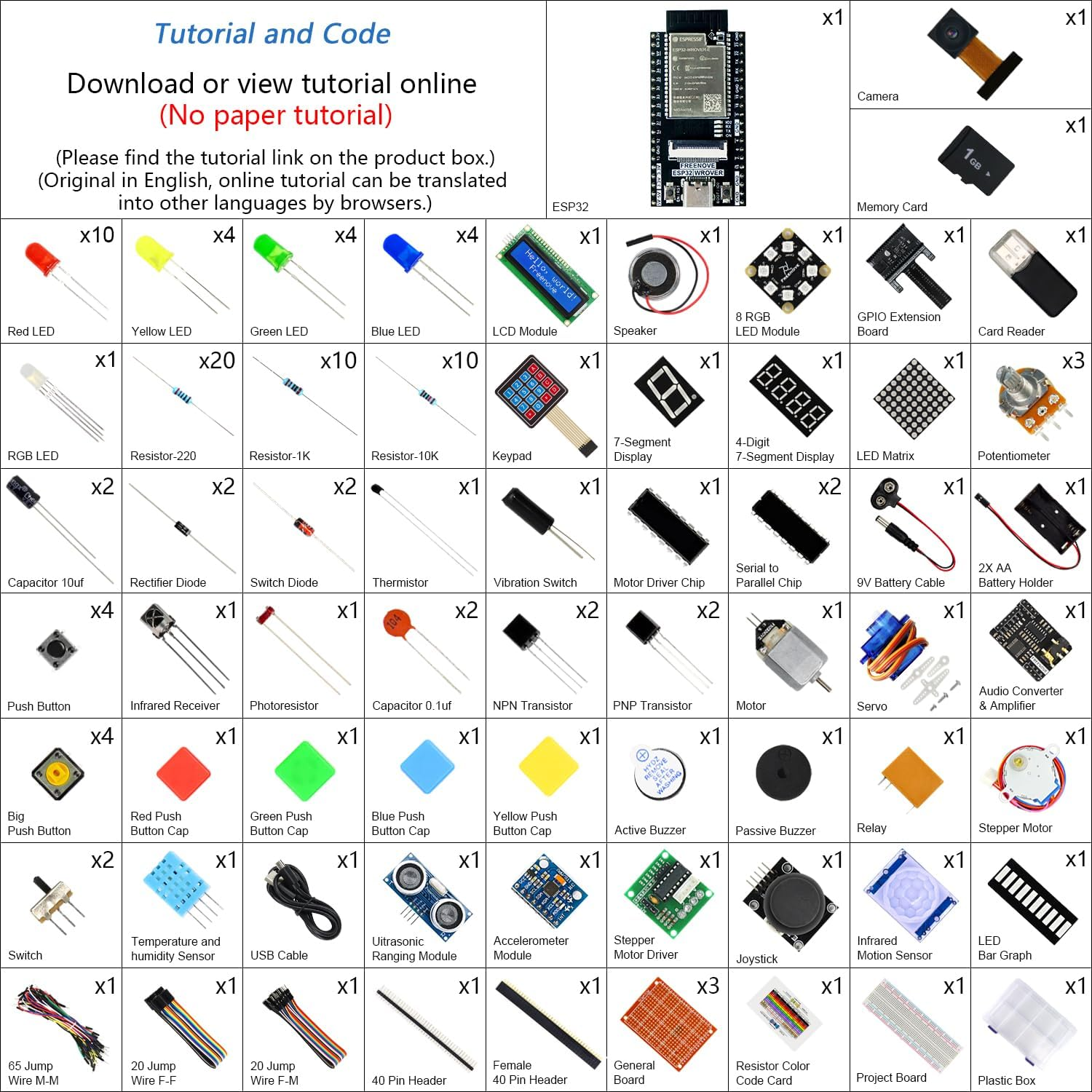 Freenove ESP32 Kit Dev CAM Board Ultimate Starter Kit, Dual-Core 32-Bit 240 Mhz Microcontroller, Onboard Camera Wifi+Bt, 795-Page Tutorial, Python C Java Code, 122 Projects, 240 Items image number 3