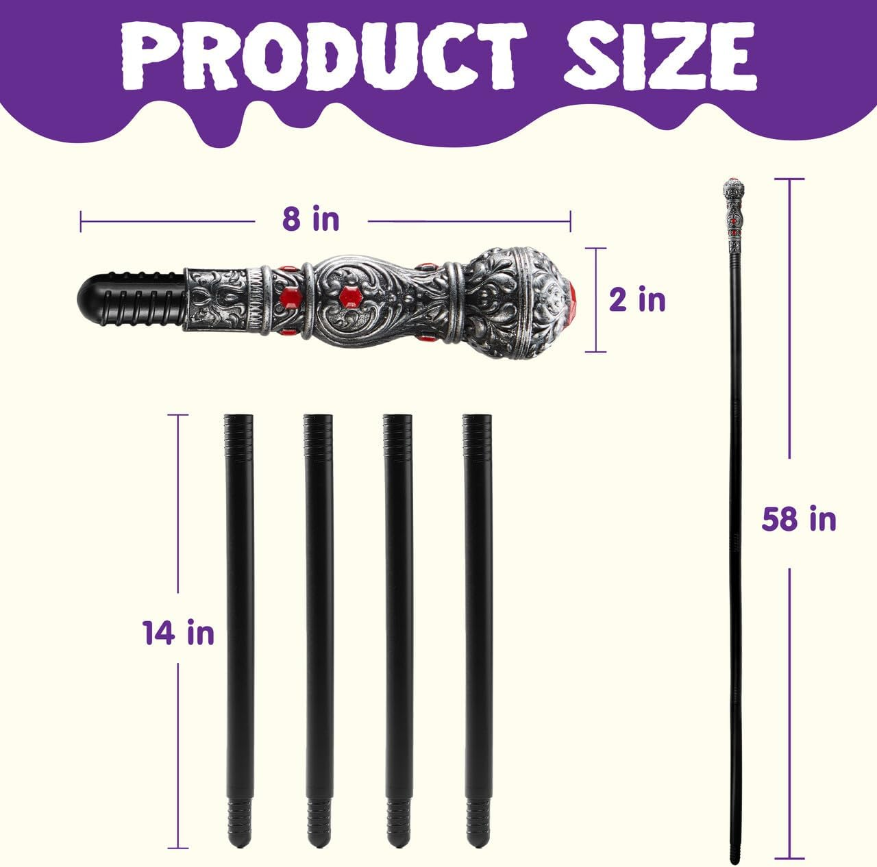 Spooktacular Creations Halloween Costume Walking Cane, Silver Elegant Vintage Staff Prop Stick for Halloween Pretend Play Pimp Cane Costume Accessories, Vampire Dress up Parties for Adults and Kids image number 5