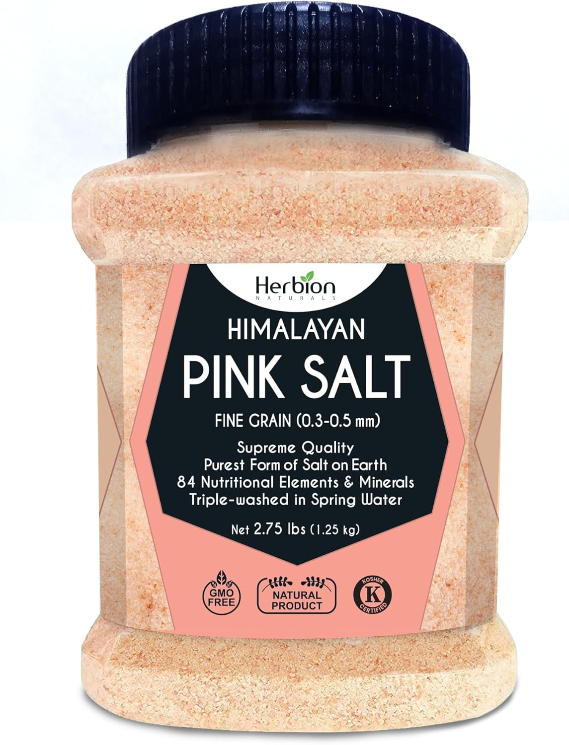 Herbion Naturals Himalayan Pink Salt Jar - Fine Grain, 1.25 Kg | GMO Free, Vegan, Kosher Certified | Triple-Washed, Chemical Free image number 6