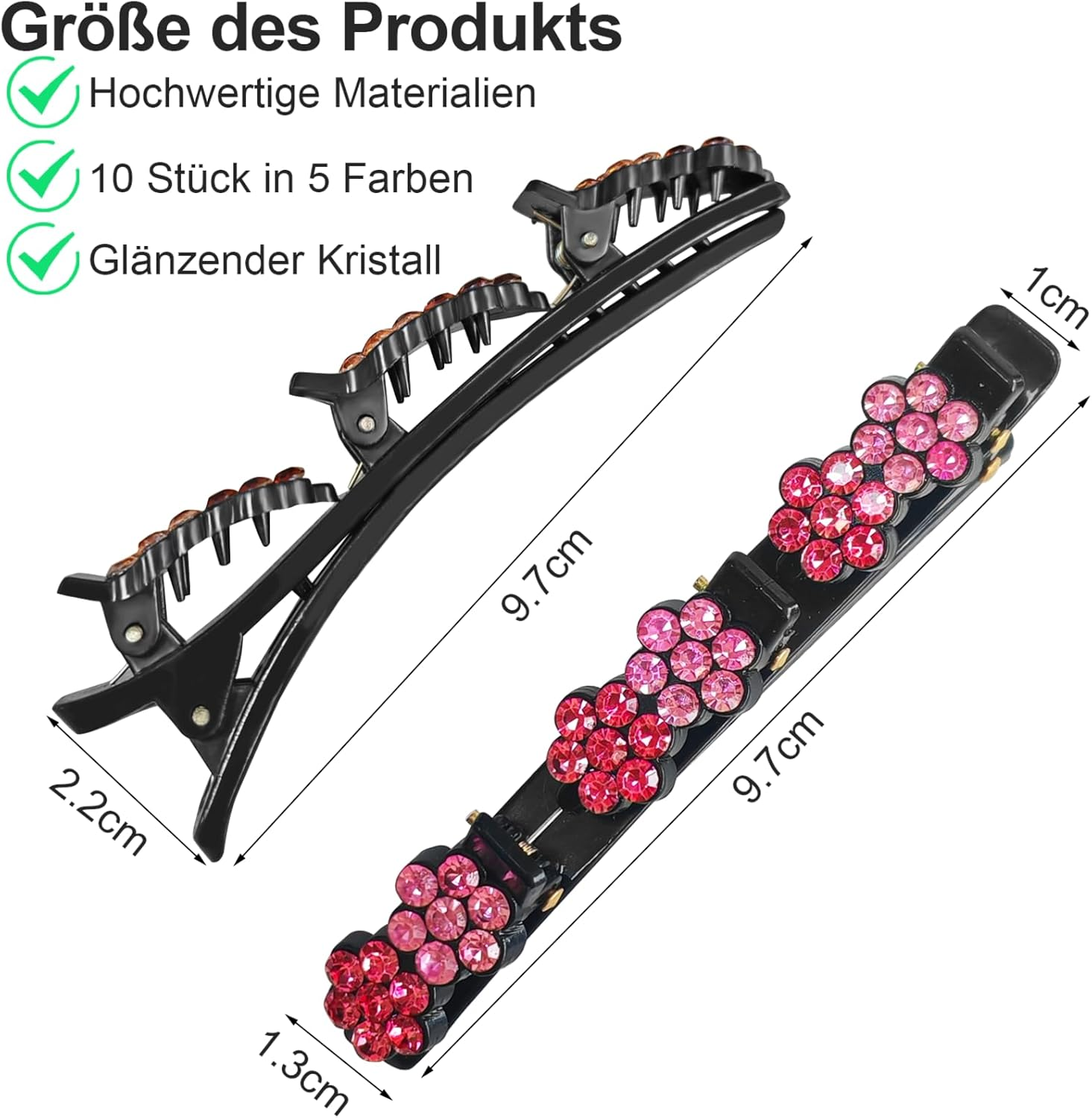 Hair Clip with Crystal Flower, Pack of 10 Hair Clips, Women'S Hummingbird Hair Clip, Hair Clip with 3 Clips, Double Layer Hair Clip, Braided Hair Clips, Elegant Hair Styling Clips for Women and Girls image number 5