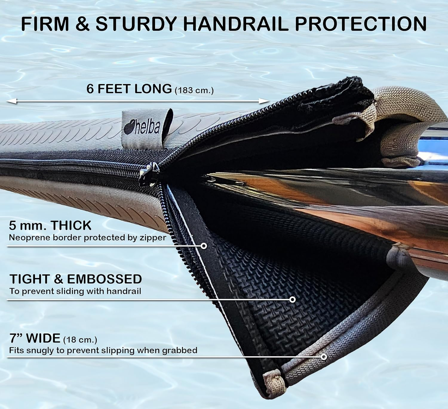 Helba Swimming Pool Handrail Cover - 6 Feet Neoprene Zippered Pool Handle Covers, Slip Resistant Hand Grip Rails for Inground Pool Entry image number 4