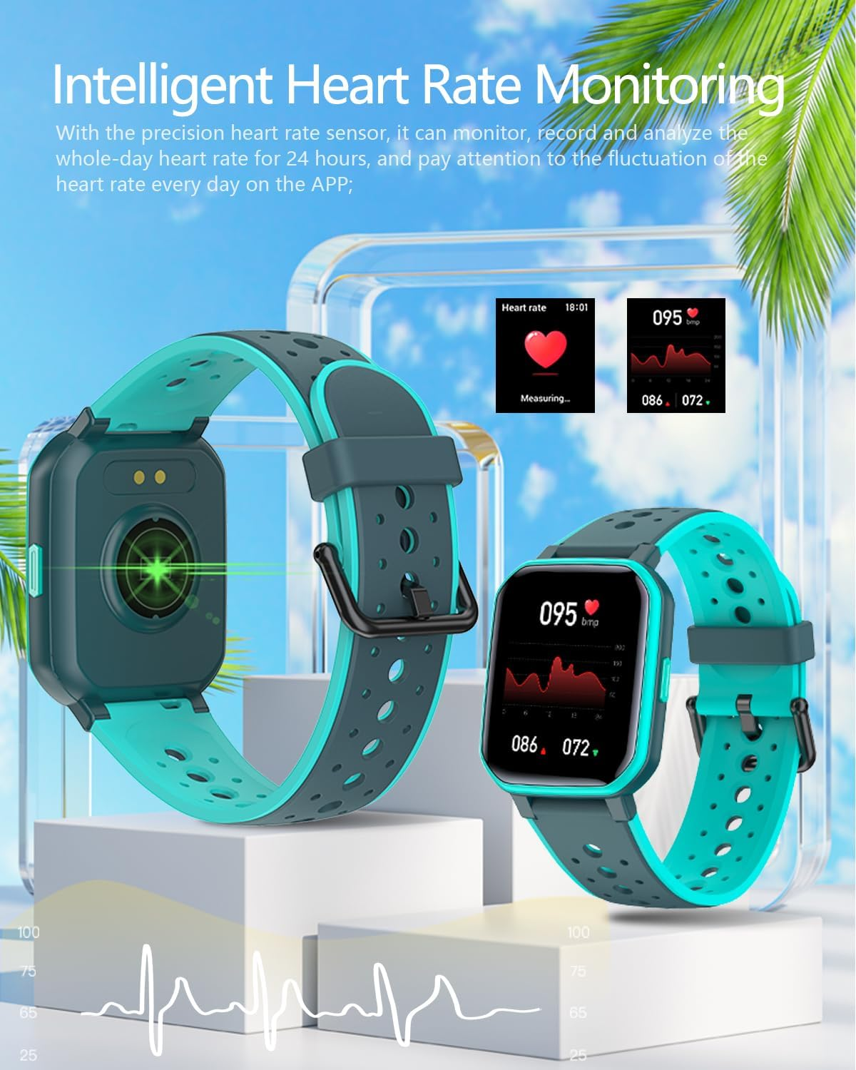Fitness Tracker Smart Watch for Kids, 1.54'' Smartwatch with Puzzle Games, Pedometer, Heart Rate, APP Control, Sleep Monitor, Alarm Clock, Calorie Step Counter, Birthday for Girls Boys 6-14 (Green) image number 1