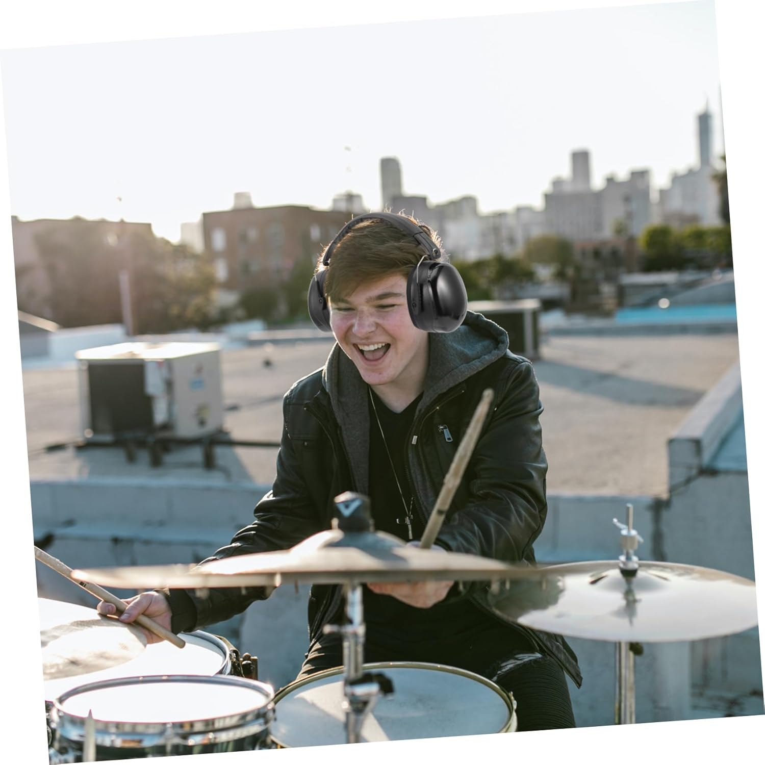 SHINEOFI Black Over-Ear Drummer Headset Noise Insulation Earmuff Protective Soundproof Ear Cover for Jazz Drum Performance image number 5