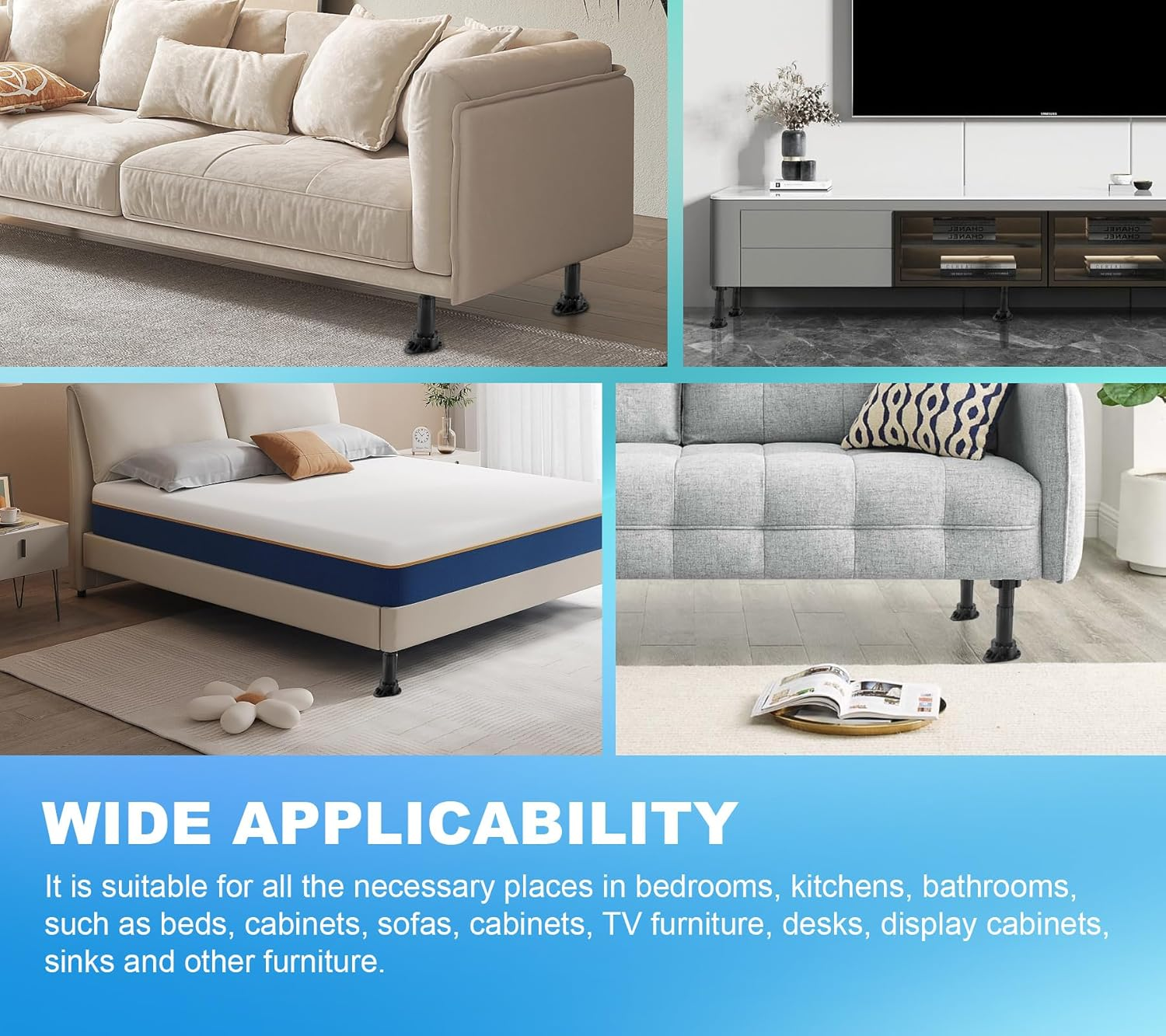 JUMXSRLE Cabinet Legs, Plastic Adjustable Cabinet Feet Levelers Kick Board Clips, Leveling Feet Adjustable Furniture Legs for Cabinets, Sofas, Kitchen Furniture - Adjusts from 100-120Mm/3.94"-4.72" image number 5