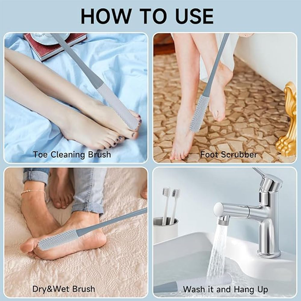 2PC Toe Gaps Cleaning Brush,Foot Brush for Shower with Long Handle,No Bending to Remove the Dead Skin of the Feet, Suitable for the Elderly, Pregnant Women (Pink) - Pink image number 5