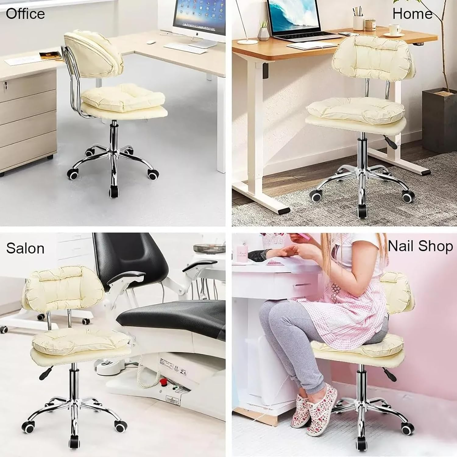 GO TILING Home Office Chair Adjustable Height Rolling Stool with Low Backrest &ndash; Swivel Office Chair with Thickened Cushion for Kids Adult Study Work for Home, Salon, Spa, Nail Shop, White - Pink image number 7