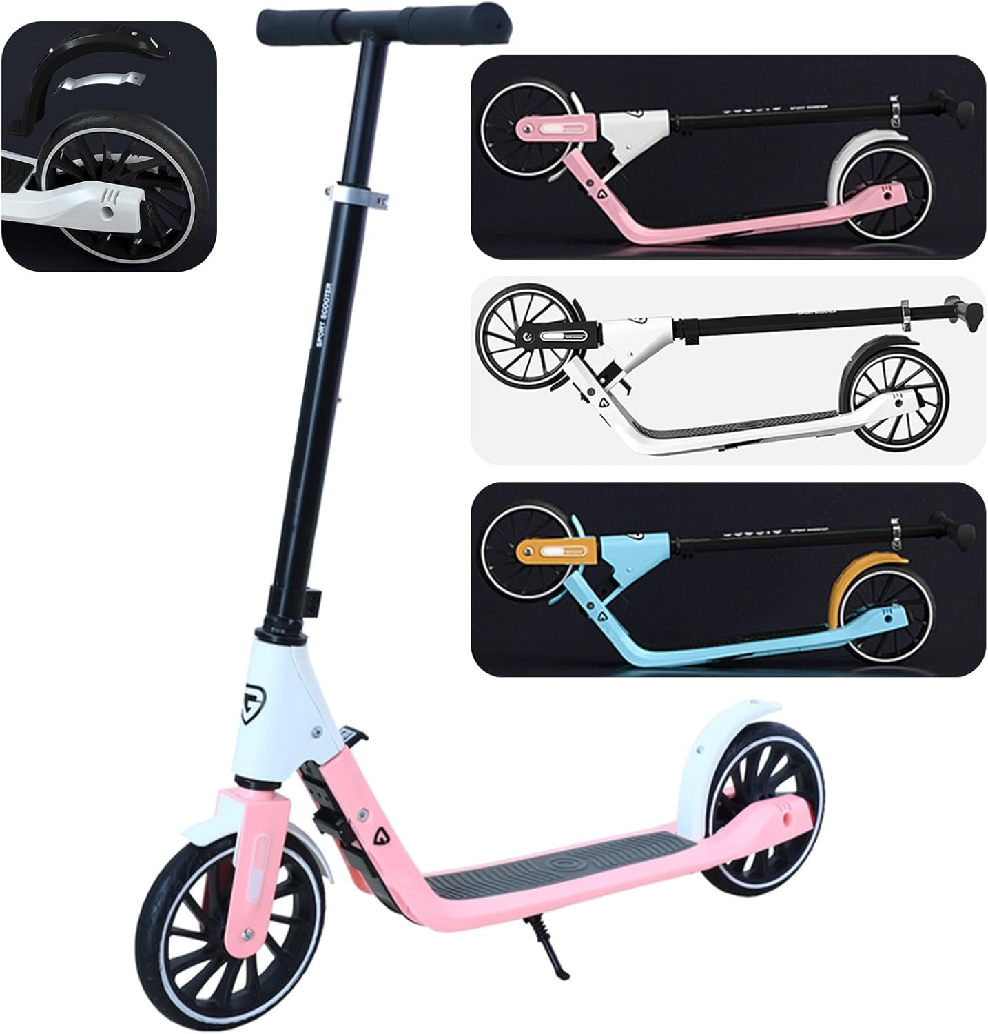 Xcjump Scooter H1 Folding Kick Scooters for Kids & Adults &ndash; Lightweight Foldable Sport Scooter with Adjustable Handle (95-115Cm), Durable 100Kg Capacity, Smooth 20Cm PU Wheels