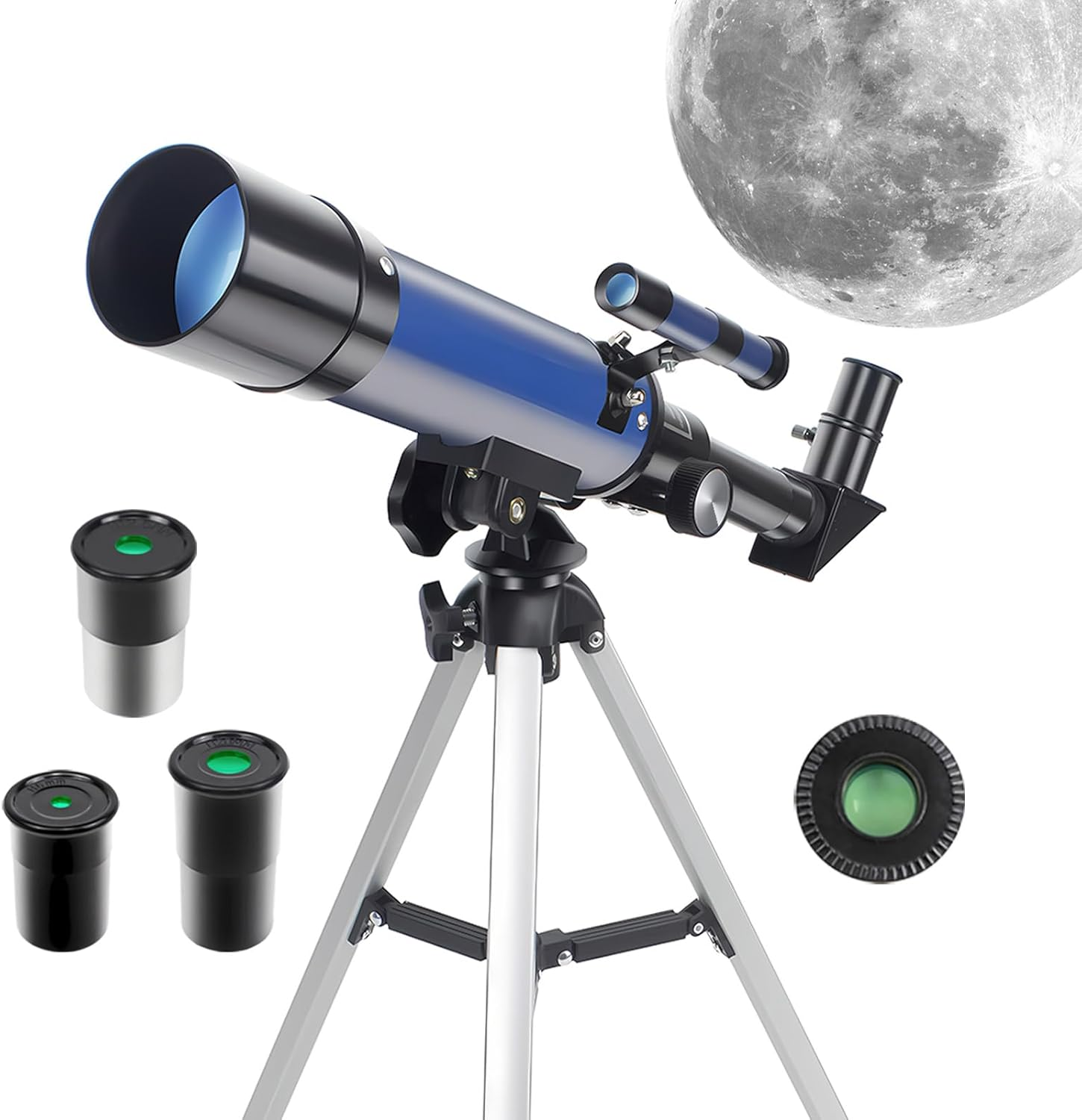Telescope, Telescopes for Kids Beginners, 50Mm Aperture 360Mm Astronomical Refractor Telescope with 3 Eyepieces and Tripod Portable Scope for Adult Children (Blue) image number 1