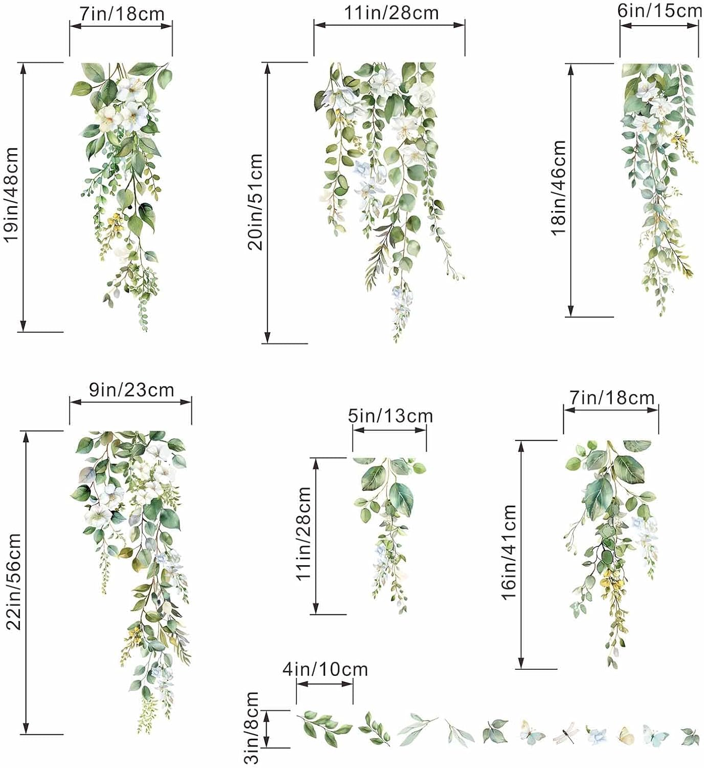 Hanging Vine Wall Decals - Green Nature Plants Leaves Wall Stickers - Bedroom Living Room Sofa TV Background Home Wall Decor image number 4