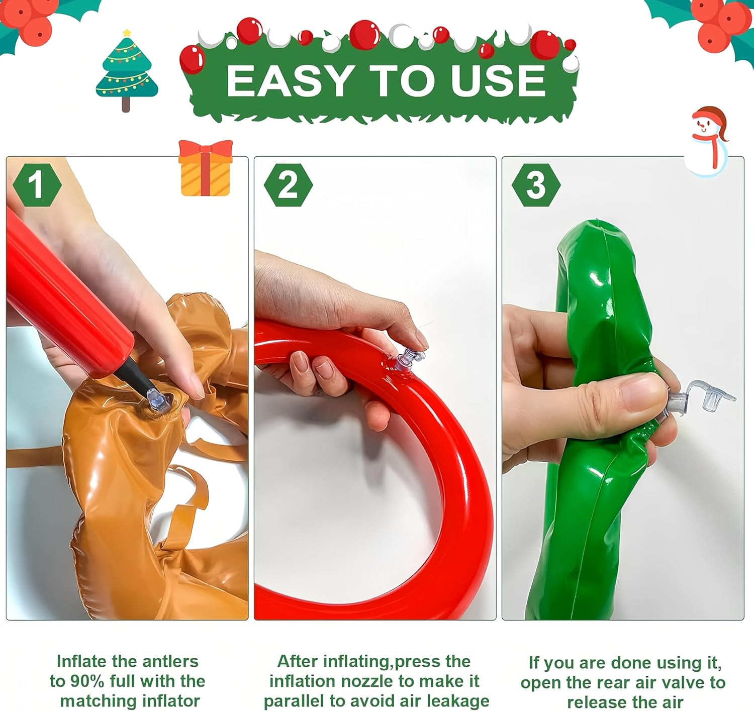 Inflatable Reindeer Antler Ring Toss Game,Inflatable Reindeer Antler Hat,Christmas Party Ring Toss Games Favors Supplies (3 Antlers 12 Rings 1 Air Pump)