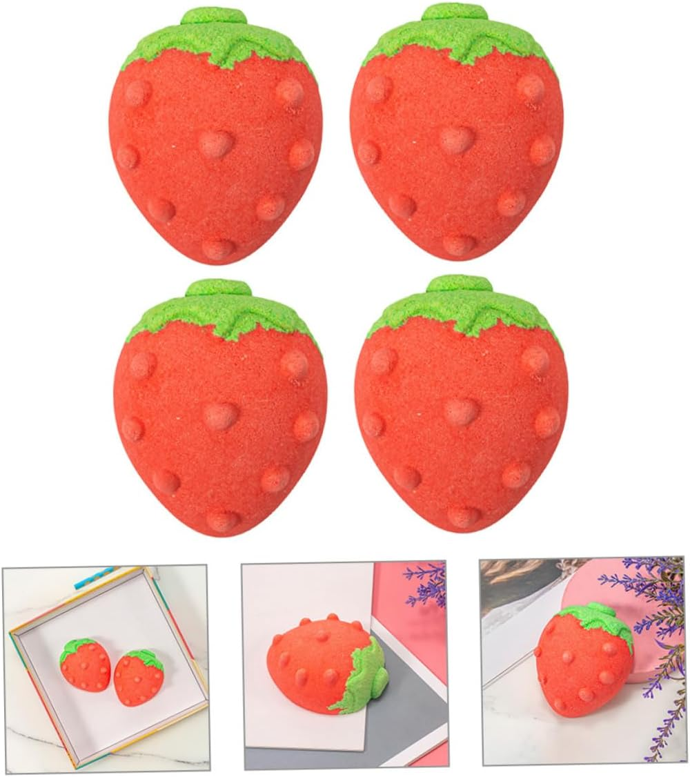 4Pcs Strawberry Shaped Bath Salt Natural Sea for Boys and Girls Moisturizing Gentle Exfoliation for Smooth Skin image number 1