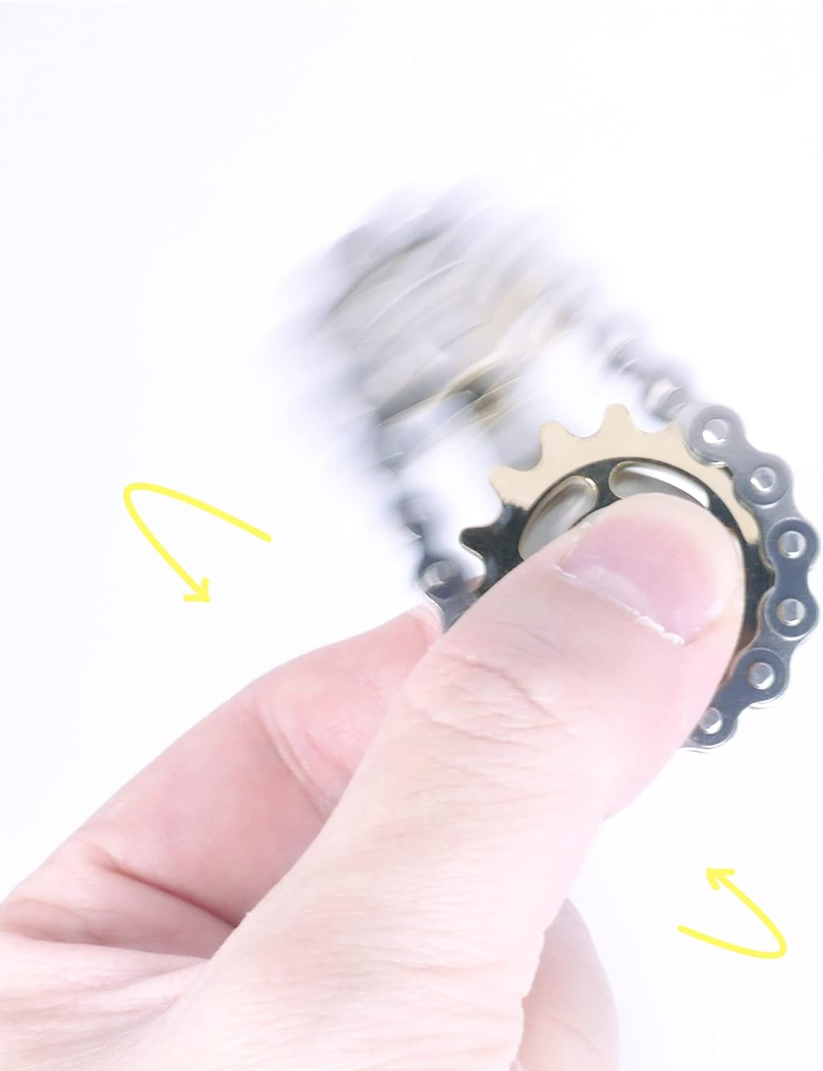 Fidget Spinner, Linkage Bicycle Chain Design 2 Gears Figity Spin Finger Games, Metal Stainless Steel Durable Mechanics with Smooth Bearings, Figit Toy for Adults Kids - Gold