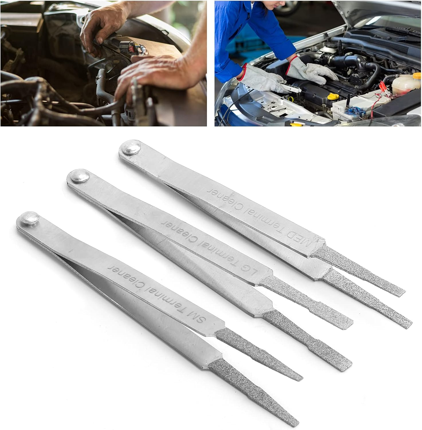 CHICIRIS Terminal Cleaner Set, 3PCS Terminal Wiring Tweezer Corrosion Removal Kit for Small Electrical Spade Pin Connectors, Ideal for Repairing Hardware, Metal Silver image number 1