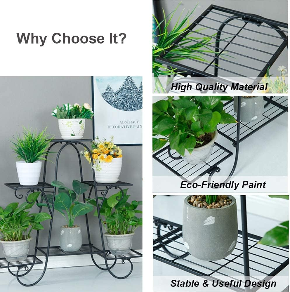 Carolyndesign 6 Tiers Plant Stand for Indoor and Outdoor Metal Plant Storage Shelf Multi-Layer Plant Pot Holder Rack, L31.5 X H29.13 X W8.27''（L80 X H74 X W21Cm) (Black) image number 1