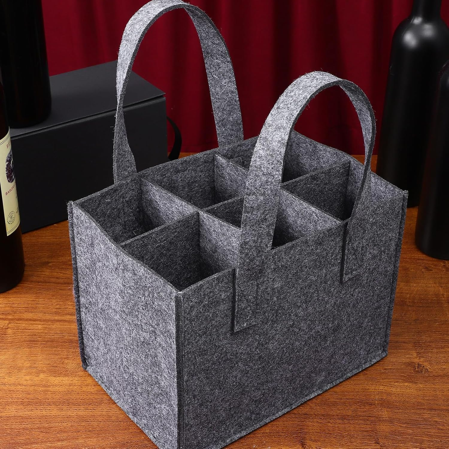 SOLUSTRE 4Pcs Thick Felt Bottle Carrier Bags with Handles for Bottles Wine Storage Tote Bag Portable Travel Camping Picnic
