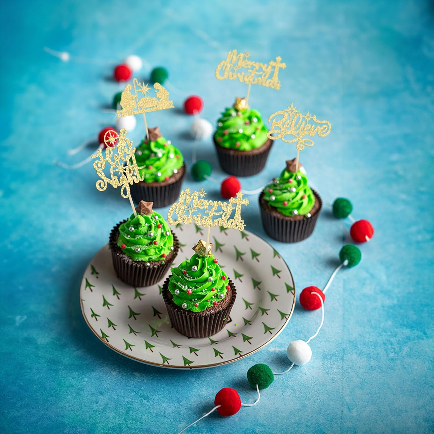 24Pcs Christmas Jesus Cupcake Toppers Glitter Holy Night Blessed Believe Christmas Nativity Cupcake Picks for Nativity Scene Theme Christmas Jesus Birthday Party Cake Supplies Gold image number 1