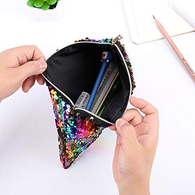 Aoozleny Double-Sided Glitter Pencil Case Reversible Sequin Zipper Pencil Pouch for Cosmetic Makeup Organizer Bag Purse for Women (Colorful+Silver) image number 1