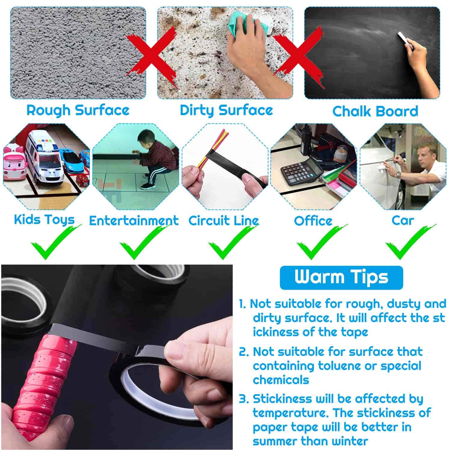 Audab 6 Rolls 1/4 Pinstripe Tape Vinyl Chart/White Board Tape Lines Dry Erase Whiteboard Thin Tape Pinstriping Graphic Grid Marking Tape image number 5