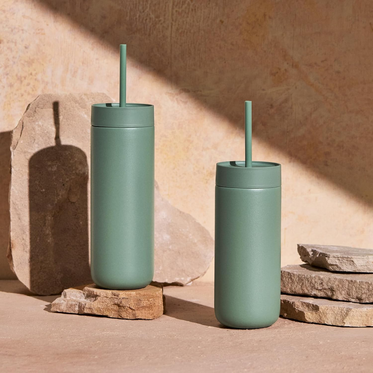 Fellow 20 Oz Carter Cold Water Bottle for Water, Iced Tea, Coffee, Smoothies, Iced Coffee & More - Stainless Steel Vacuum-Insulated Iced Coffee Tumbler with Spill Resistant Lid and Straw - Smoke Green - Peri Twinkle image number 4