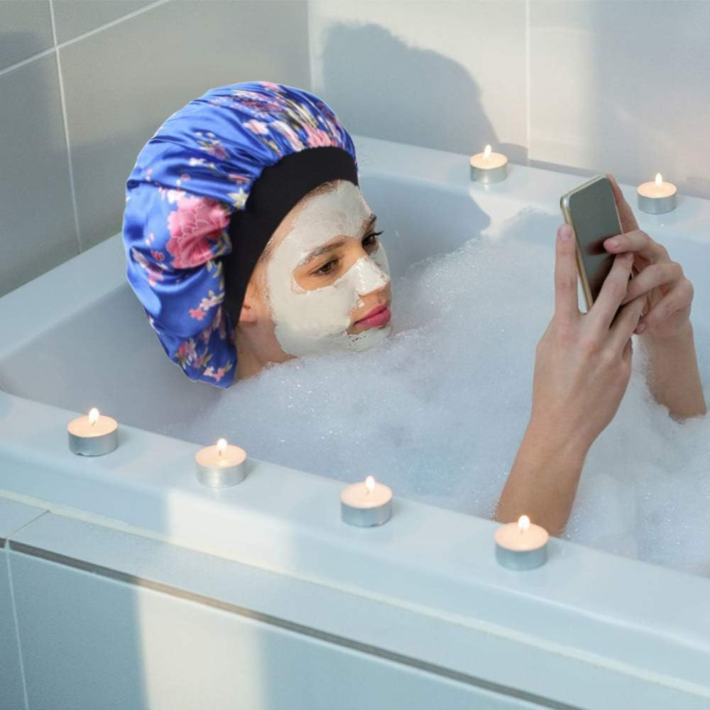 4 Pack Soft Satin Sleeping Cap Wide Band Salon Bonnet Silk Night Sleep Hat Hair Loss Cap for Women, 4 Styles image number 2